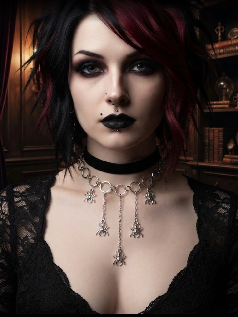 Hand Crafted Spider Charm Choker Necklace - Picture 2 of 5